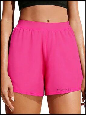 Women's Boyleg Swim Shorts with Built-in Briefs - High Waist Solid Bathing Suit